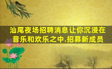 汕尾夜场招聘消息让你沉浸在音乐和欢乐之中.招募新成员